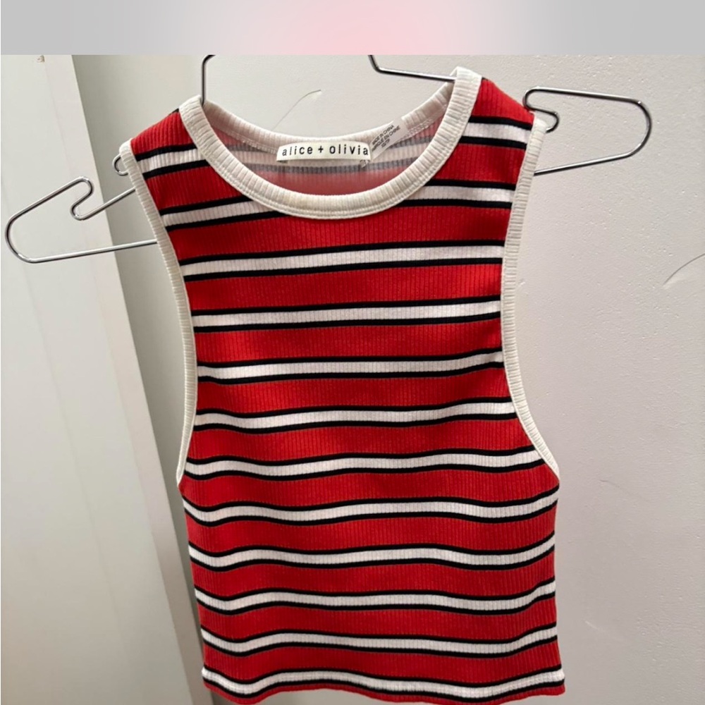 Alice + Olivia Striped Red and Black Sleeveless Top